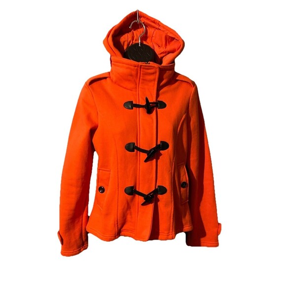 Signature Studio Orange Pea Coat Style Soft Shell Hooded Jacket Size S  EUC - Picture 2 of 5